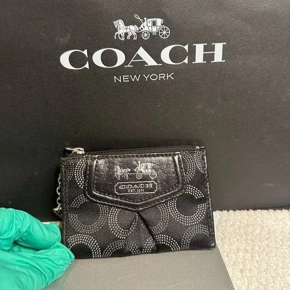 Coach Black and Silver Patterned cardcase/keychain